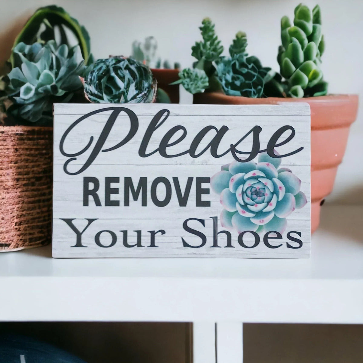 Please Remove Your Shoes with Succulent Sign - The Renmy Store Homewares & Gifts