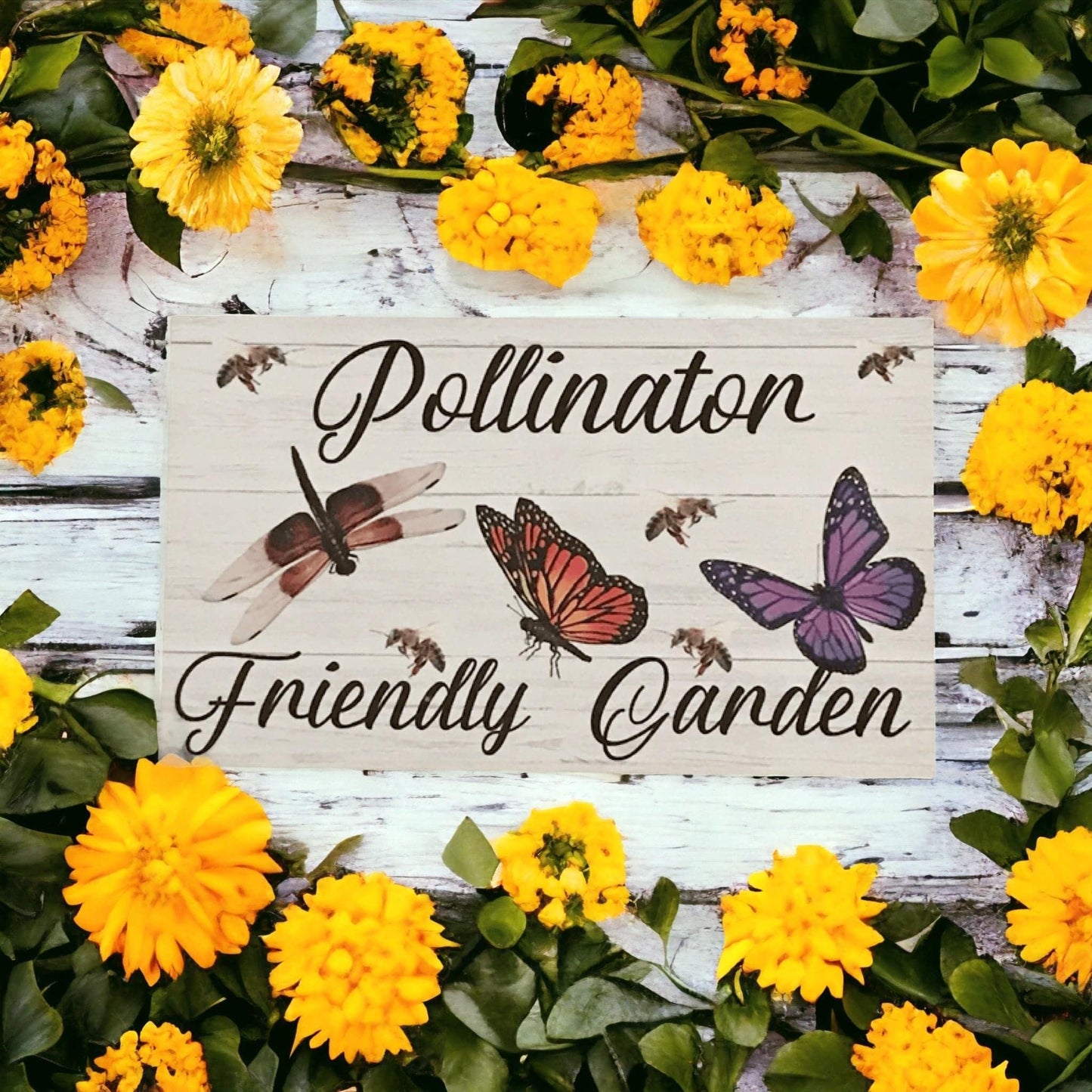 Pollination Friendly Garden Bee Butterfly Dragonfly Sign - The Renmy Store Homewares & Gifts