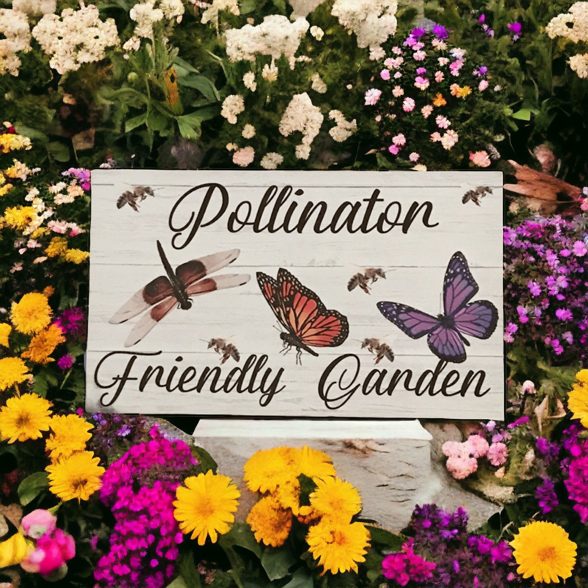 Pollination Friendly Garden Bee Butterfly Dragonfly Sign - The Renmy Store Homewares & Gifts 