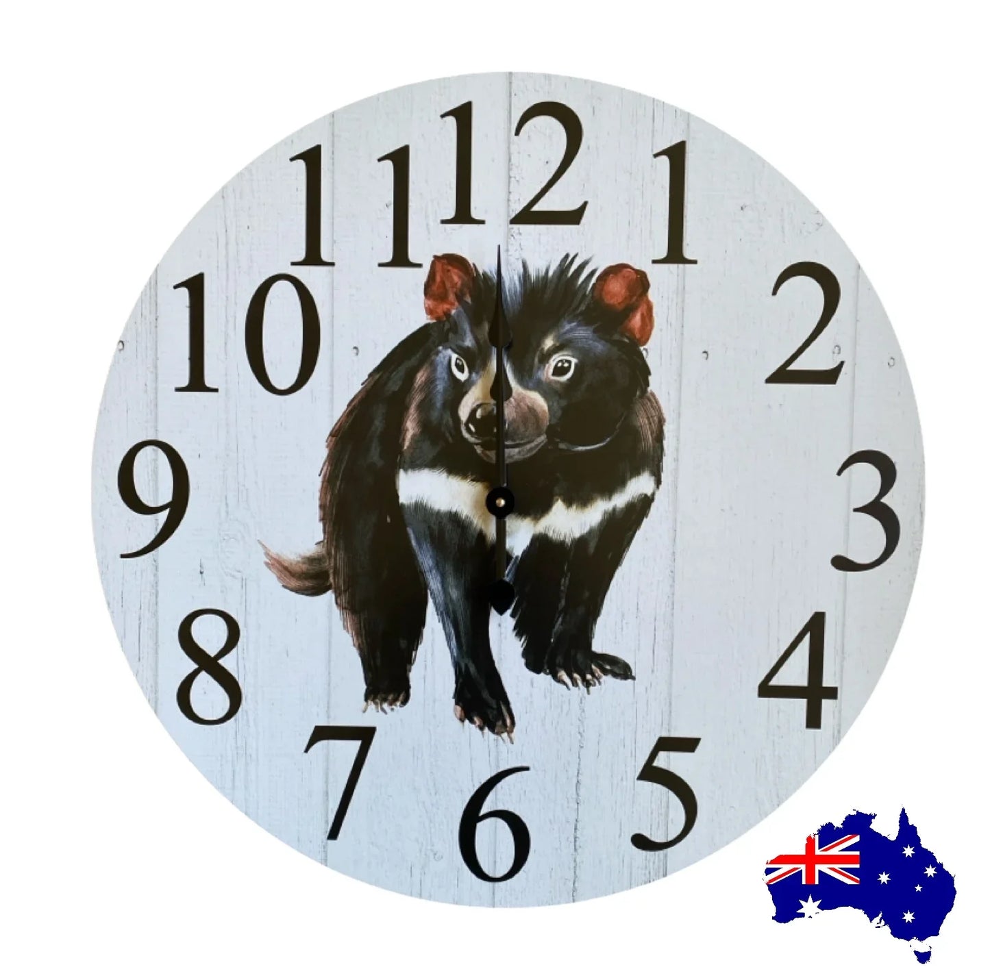 Clock Wall Wooden Tasmanian Devil 30cm or 60cm Aussie Made