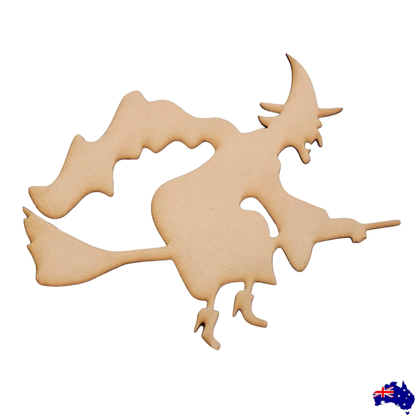 Witch On Broom Stick MDF DIY Raw Cut Out Art Craft Decor - The Renmy Store Homewares & Gifts