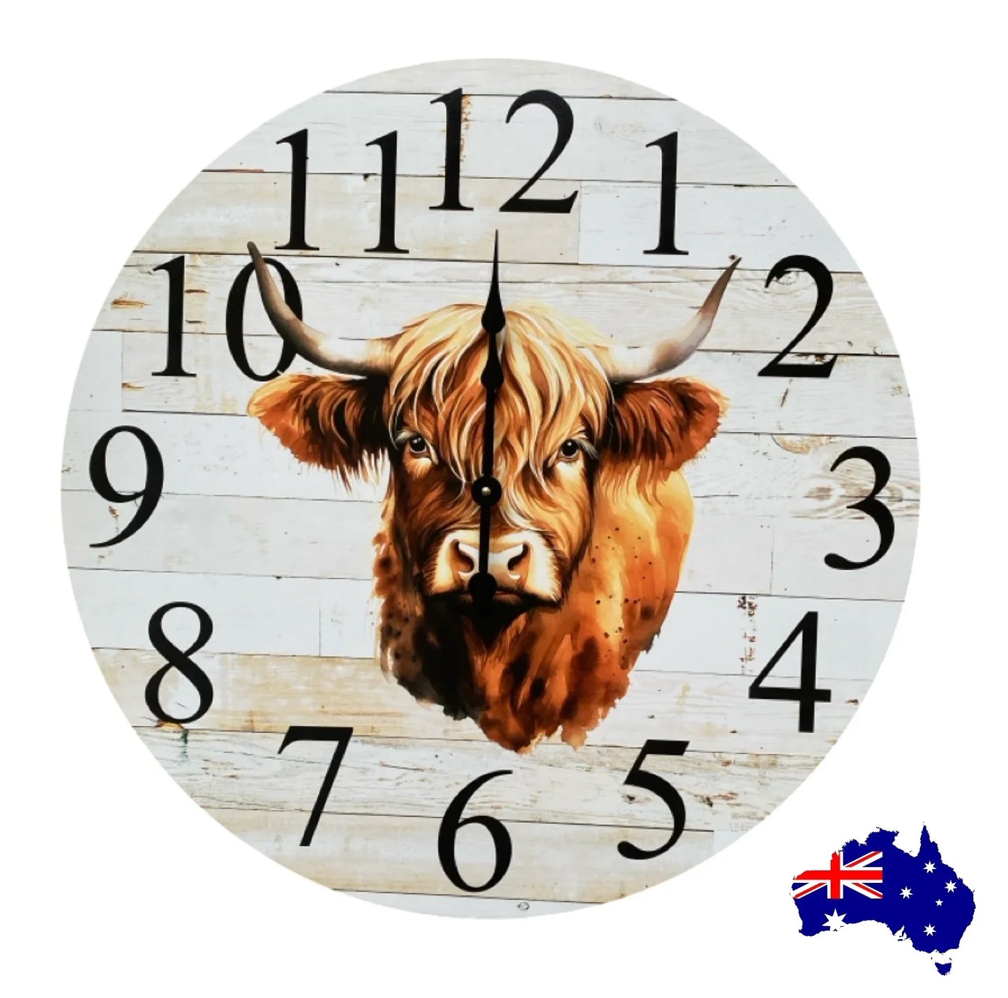 Clock Wall Cow Highland 30cm or 60cm Aussie Made