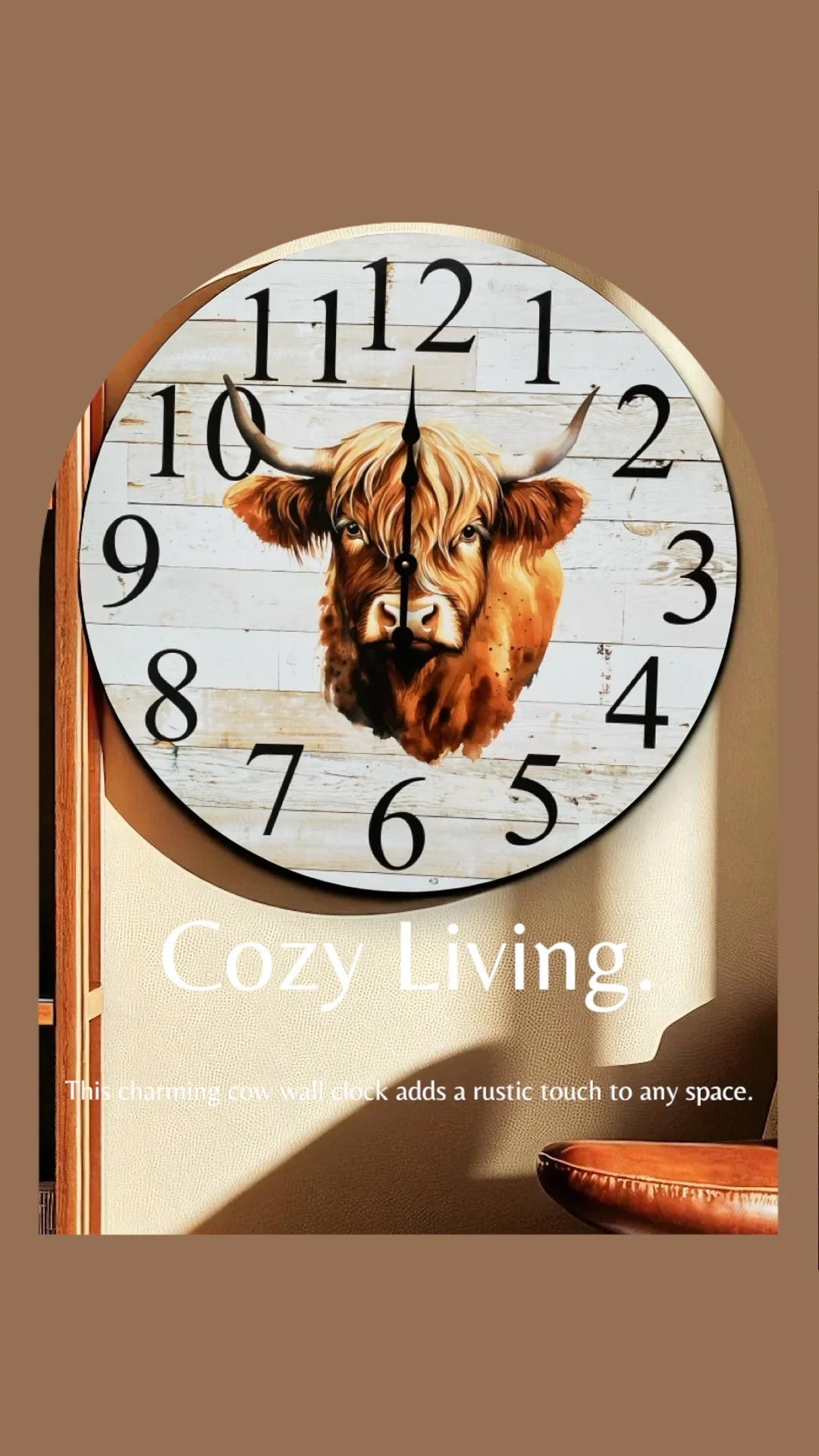 Highland Cow Bull Wall Clock 30cm 60cm - Aussie Made