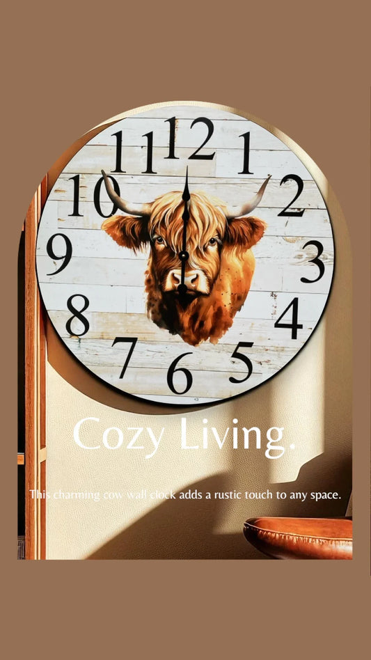 Clock Wall Cow Highland 30cm or 60cm Aussie Made