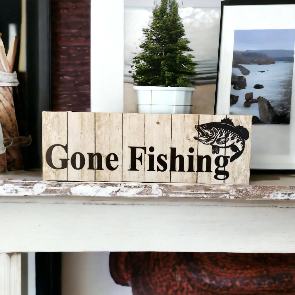Gone Fishing with Bass Fish Sign - The Renmy Store Homewares & Gifts