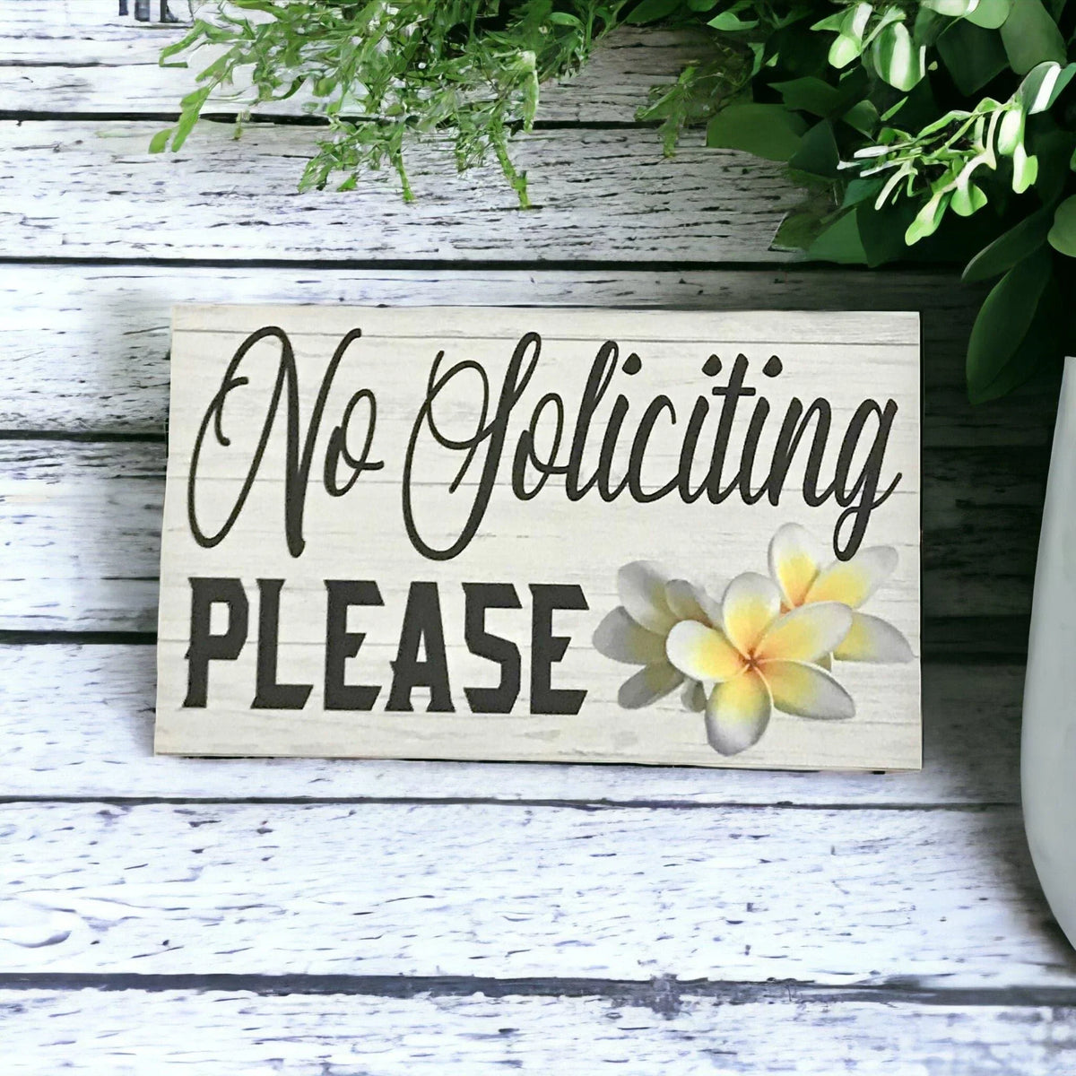 No Soliciting with Frangipani Sign - The Renmy Store Homewares & Gifts