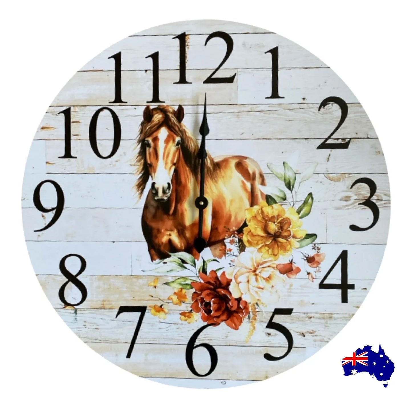 Clock Wall Barb Horse Floral 30cm or 60cm Aussie Made