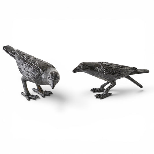Crow Bird Set of 2 Cast Iron Ornaments | Vintage Rustic Farmhouse Decor