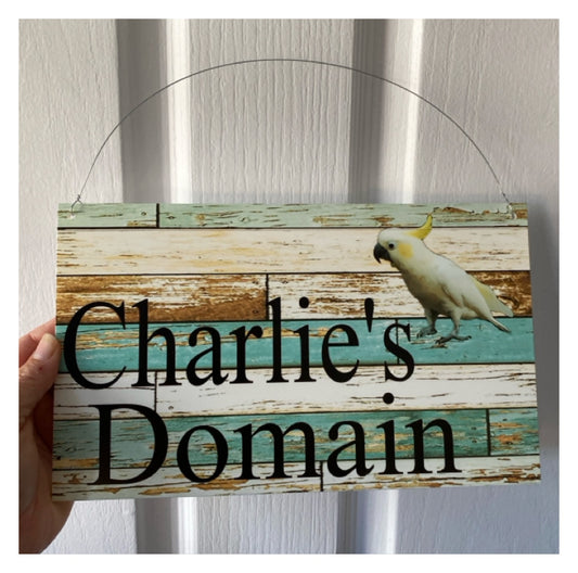 Personalised Cockatoo Bird Sign | Blue Timber Look | Outdoor Aussie Made