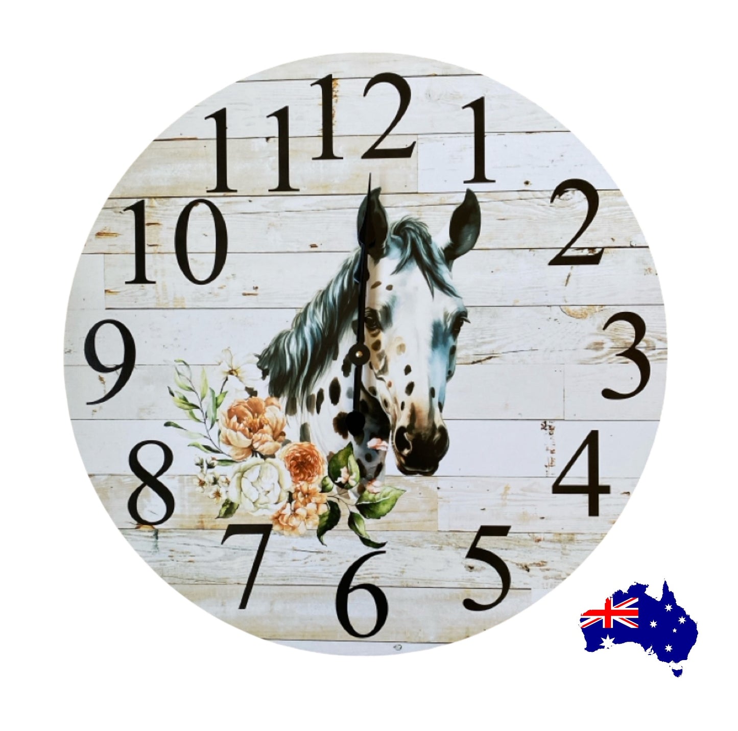 Clock Wall Horse Floral Appaloosa 30cm or 60cm Aussie Made