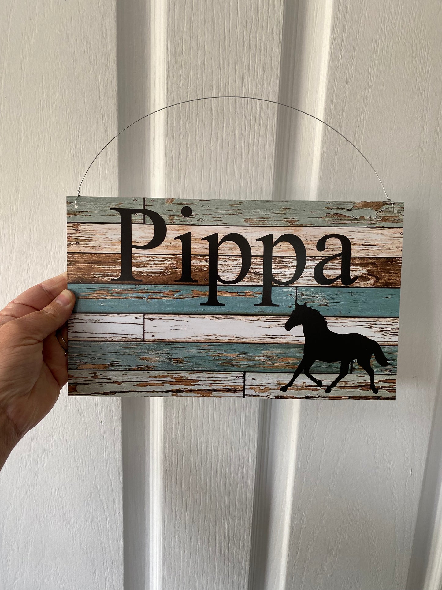 Horse Custom Personalised Sign | Blue Timber Look | Running Horse Silhouette | Aussie Made