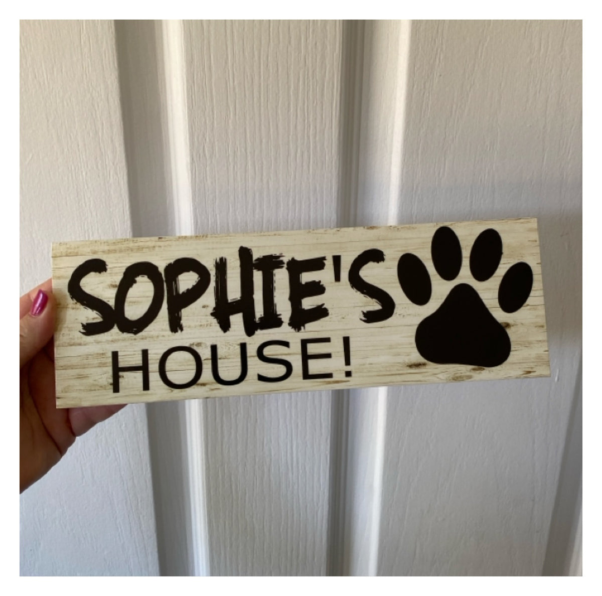 Custom Dog Kennel Sign or Sticker | Personalised Paw Print Pet Sign | Timber Look Acrylic | Aussie Made