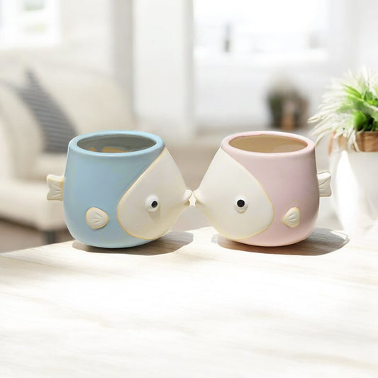 Planter Pot Fish Coastal Blue White Red Pink Yellow Green