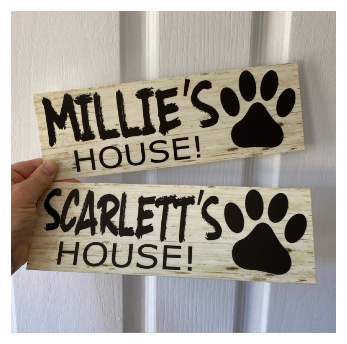 Custom Dog Kennel Sign or Sticker | Personalised Paw Print Pet Sign | Timber Look Acrylic | Aussie Made