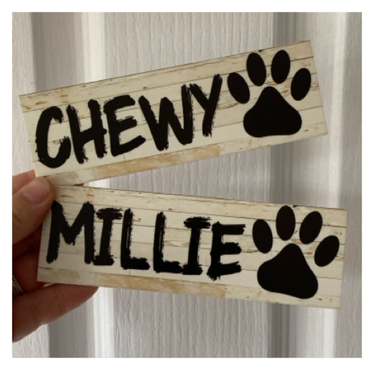 Dog Kennel Sign Custom Personalised - Light Timber Wood Look Paw