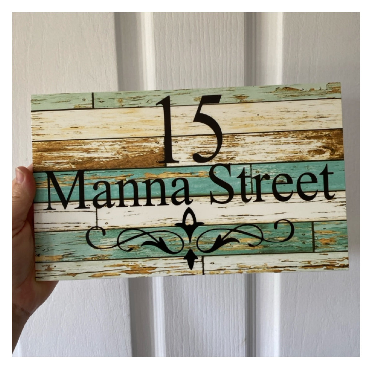 Rustic Blue Timber Look House Number Address Sign | Outdoor Acrylic Aussie Made