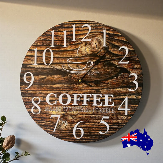 Clock Wall Rustic Wood Coffee Everything Possible Aussie Made