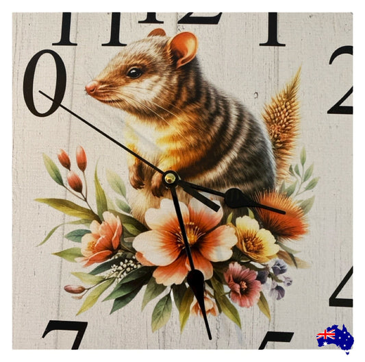 Clock Wall Bandicoot Floral 30cm 60cm Aussie Made