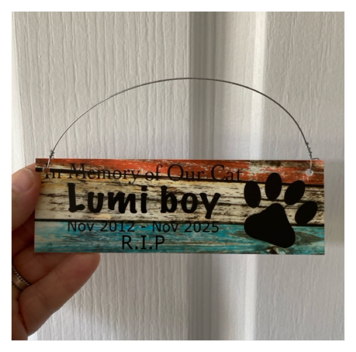 Pet Memorial Sign Rustic Blue Timber Look | Personalised RIP Dog Cat Custom Tribute Aussie Made