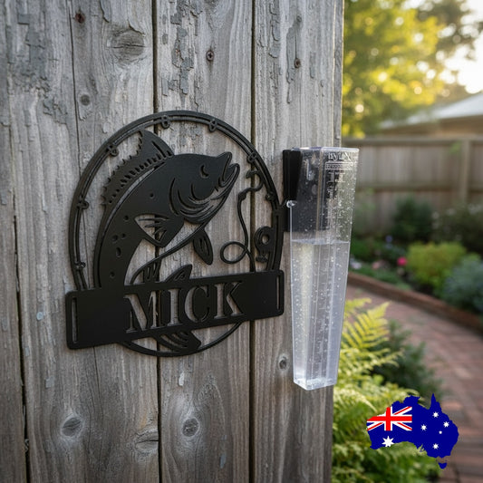 Rain Gauge Custom Personalised Fishing - Stake or Wall Mount - Aussie Made