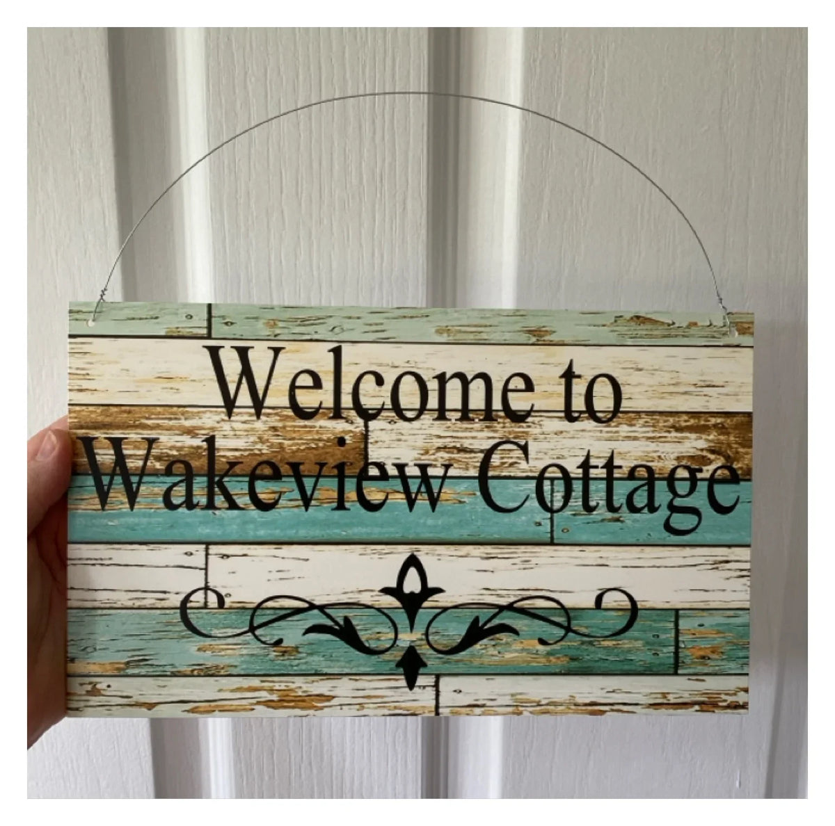 Custom Personalised Blue Timber Look Sign - The Renmy Store Homewares & Gifts