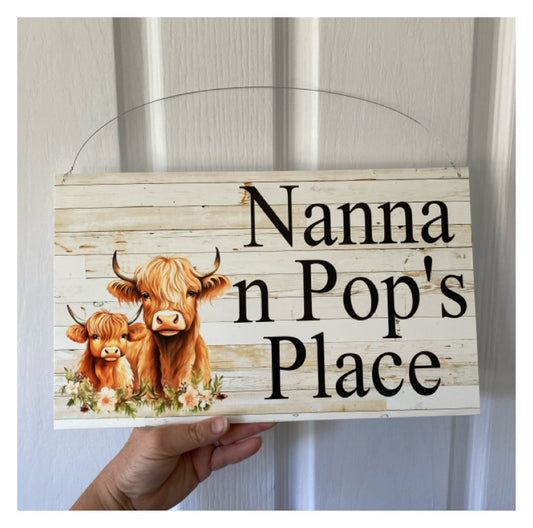 Cow Highland Floral Farm Custom Personalised Sign