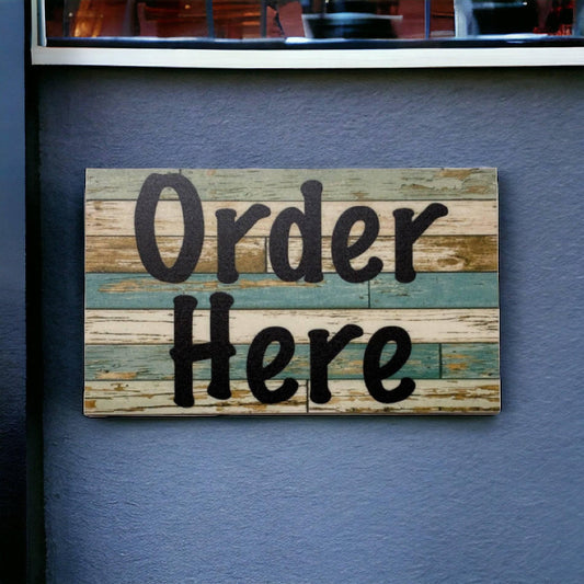Order Here Café Business Restaurant Rustic Blue Sign - The Renmy Store Homewares & Gifts