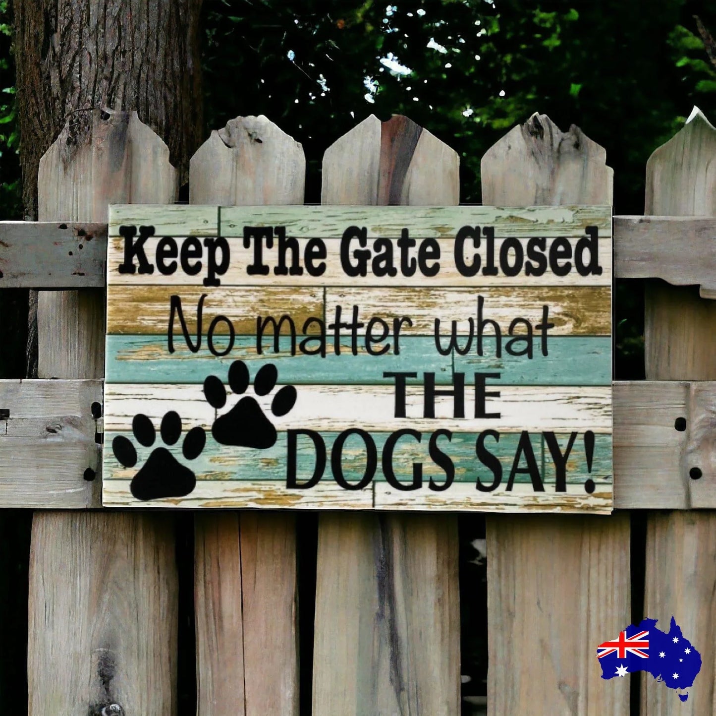 Keep Gate Closed Dog Or Dogs Blue with Paws Sign - The Renmy Store Homewares & Gifts