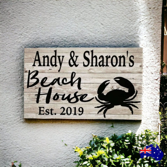 Beach House Est. Custom Name Crab Sign - The Renmy Store Homewares & Gifts