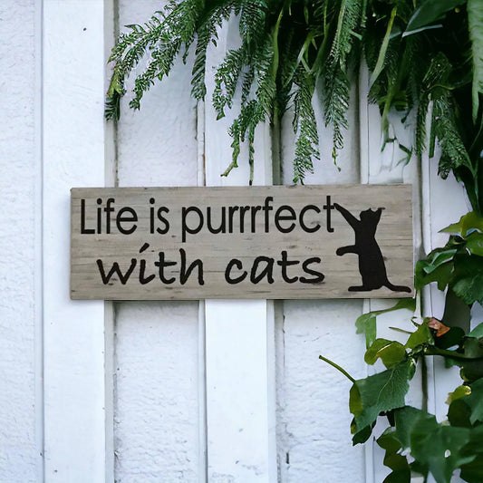 Life Perfect Purrrfect with Cats Cat Sign - The Renmy Store Homewares & Gifts