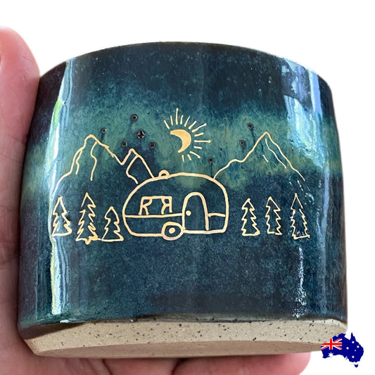 Mug Cup Camping Caravan Pottery Ceramic Aussie Made Limited Edition