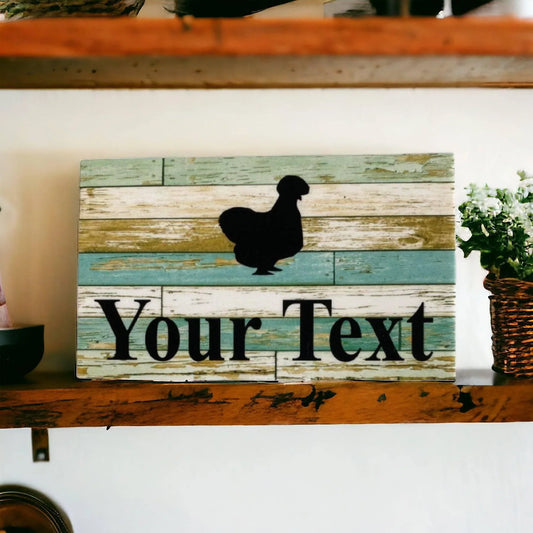 Silkie Chicken Custom Personalised Sign Rustic Blue - The Renmy Store Homewares & Gifts