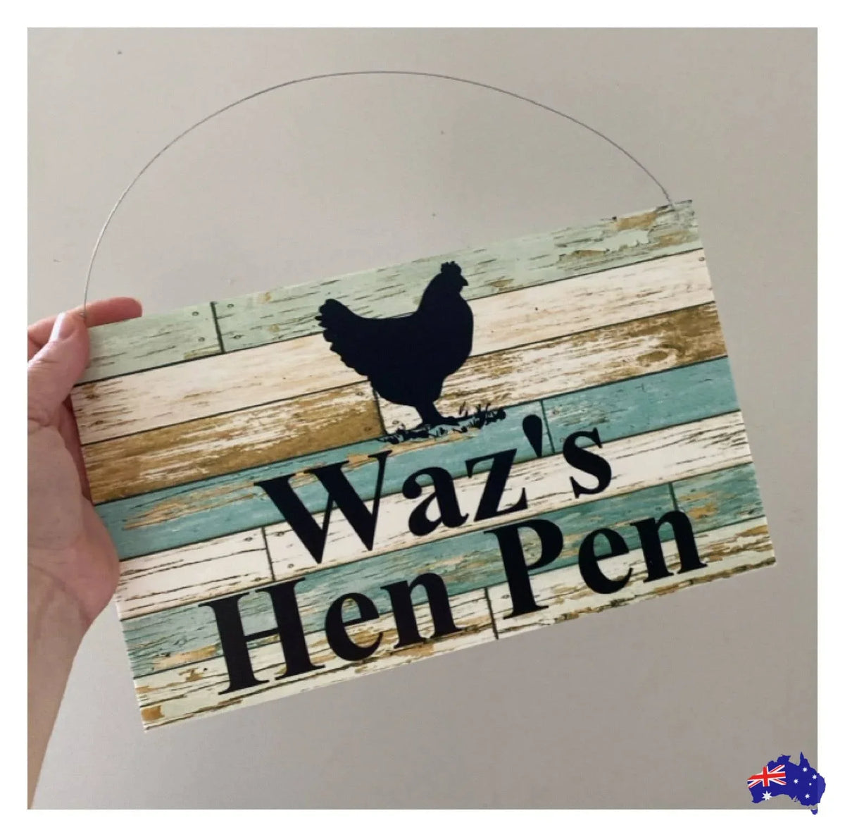 Chicken Hen Custom Personalised Sign Rustic Blue - The Renmy Store Homewares & Gifts