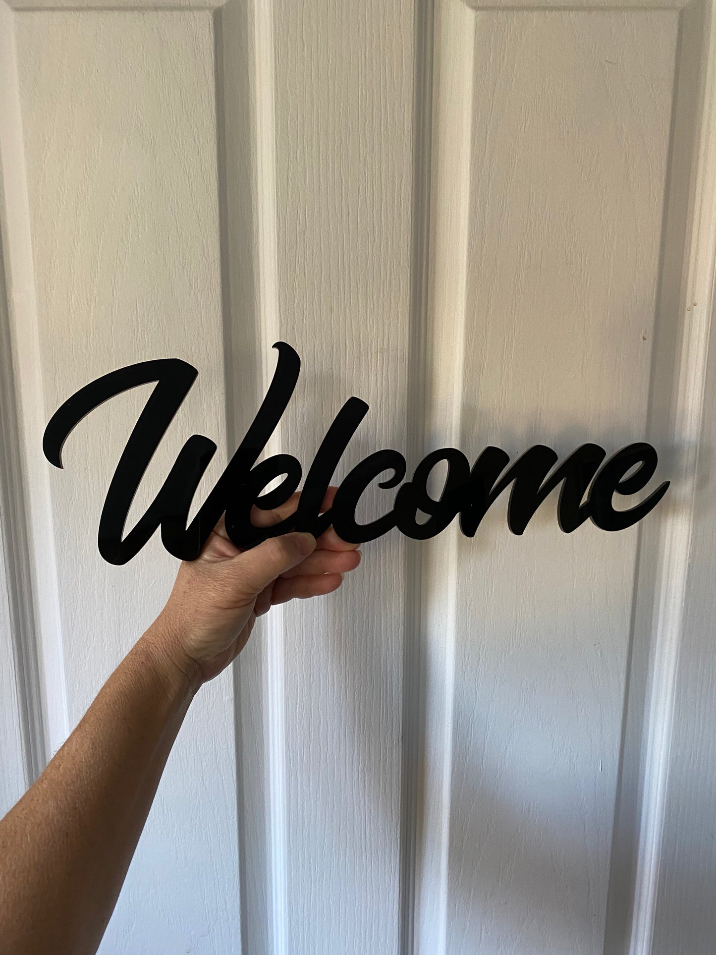 Welcome Laser Cut Word Sign - Cursive Script - Gloss Black or White - Multiple Sizes - Australian Made