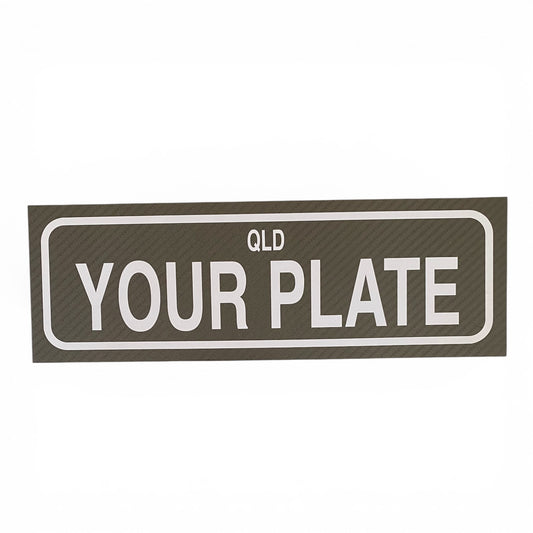 Plate Car Carbon Fibre Look Custom Personalised Sign - White Text - Aussie Made