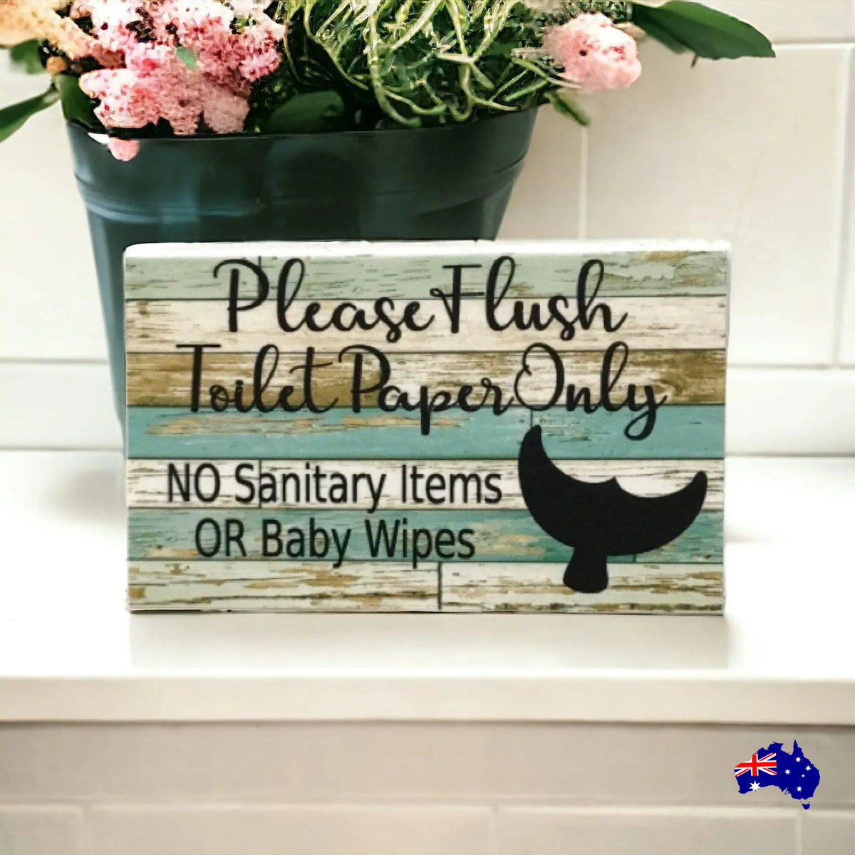 Toilet Paper Only No Sanitary Baby Wipes Whale Blue Sign - The Renmy Store Homewares & Gifts