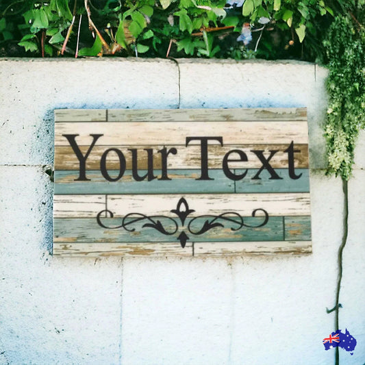 Custom Personalised Blue Timber Look Sign - The Renmy Store Homewares & Gifts