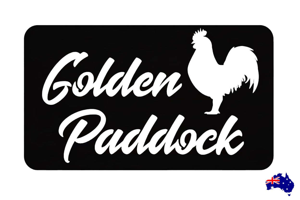 Custom Rooster Farm Sign Golden Paddock - Personalised Rusty Metal Steel Sign - Australian Made