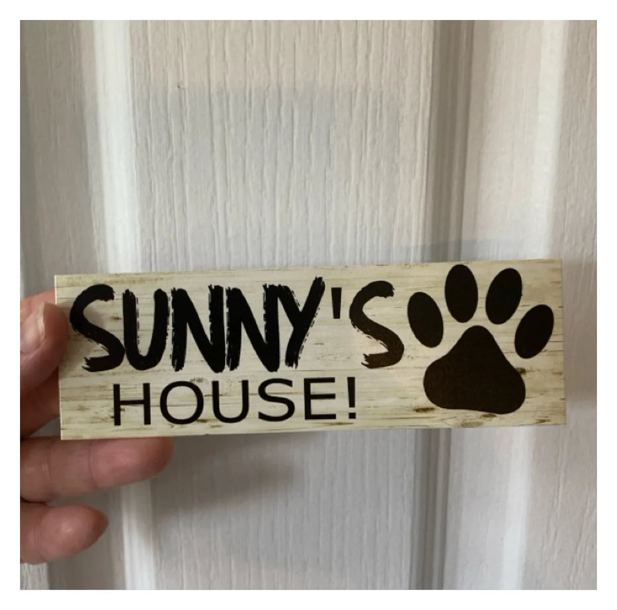 Custom Dog Kennel Sign or Sticker | Personalised Paw Print Pet Sign | Timber Look Acrylic | Aussie Made
