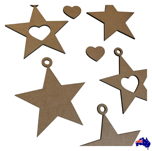 Star Heart Hanging Decoration 6 Acrylic MDF Timber Art