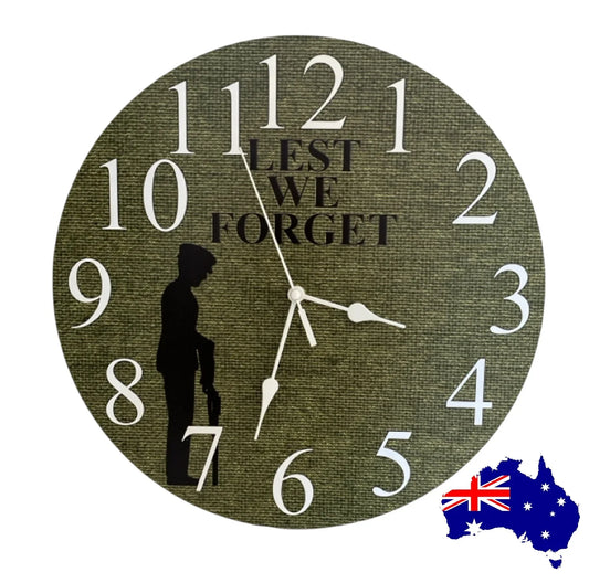 Clock Wall Lest We Forget Remembrance Anzac 30cm 60cm Aussie Made