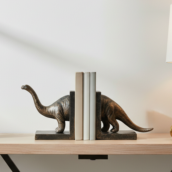 Brontosaurus Dinosaur Cast Iron Bookends | Rustic Vintage Decor