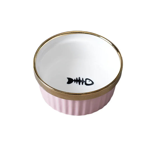 Cat Bowl with Stand Shabby Chic Gold Pink - The Renmy Store Homewares & Gifts