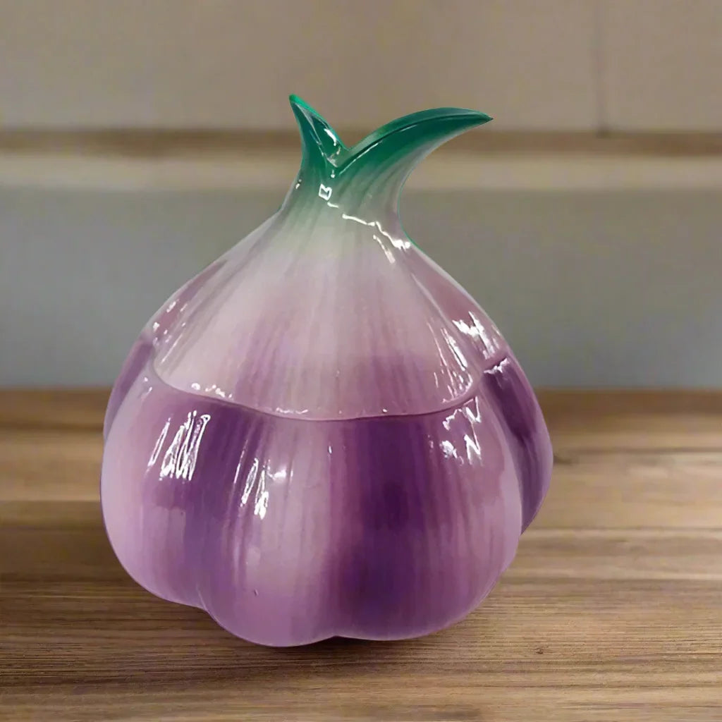 Garlic Ceramic Storage Jar | Purple Vintage Kitchen Canister