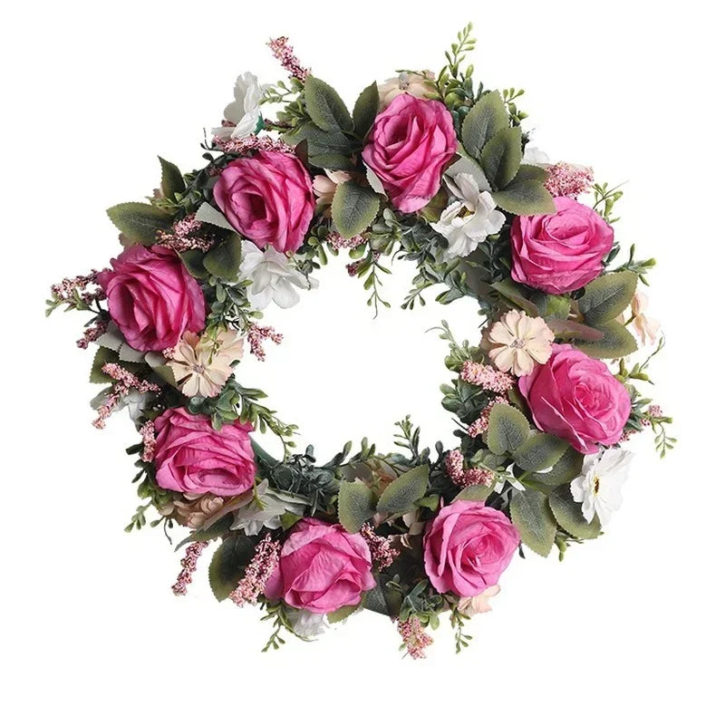 Rose Pink 45cm Wreath Floral Country Cottage