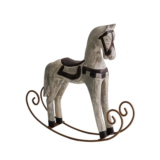 Vintage Wooden Rocking Horse Ornament | Distressed White or Weathered Grey