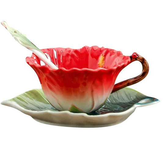 Flower Cup Leaf Saucer Spoon Sets - The Renmy Store Homewares & Gifts