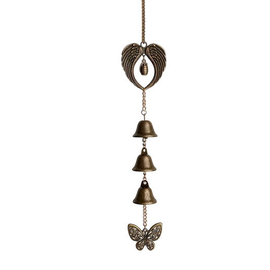 Metal Hanging Wind Chime Bell Angel Wing Butterfly 32cm Long Memorial Gift