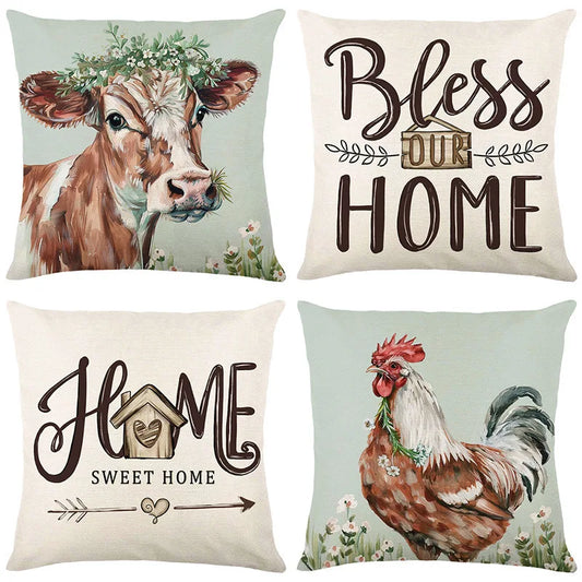 Cushion Cover Bless Home Chicken Rooster Cow Country | 3 Sizes 4 Designs