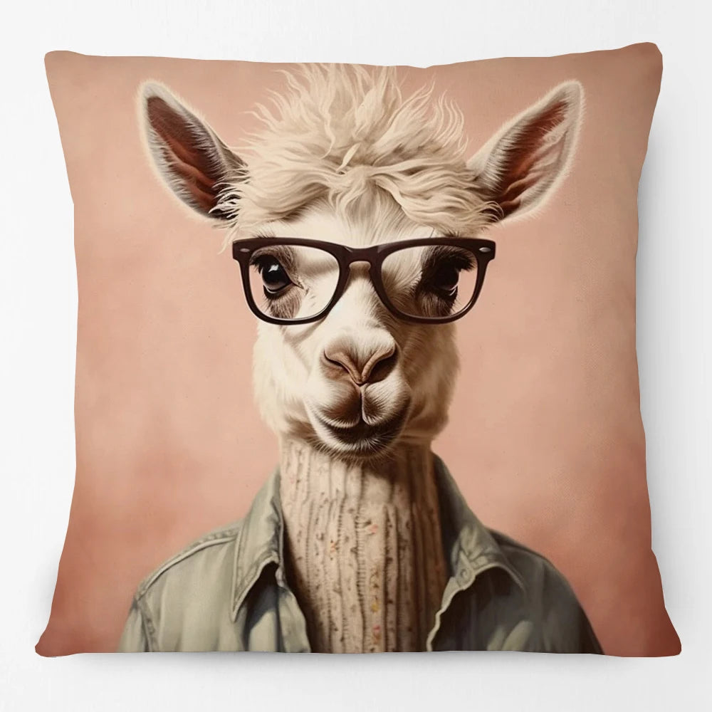 Cushion Cover Funky Farm Vintage Animals | Fox Highland Cow Sheep Alpaca Goat Donkey Horse
